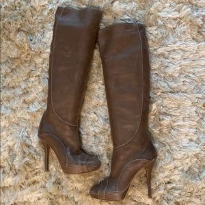 Brown Christian Dior Heeled Leather Boots